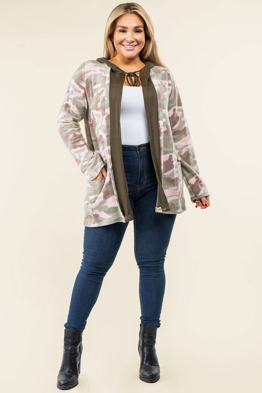 Camo Cardigan with Hoodie